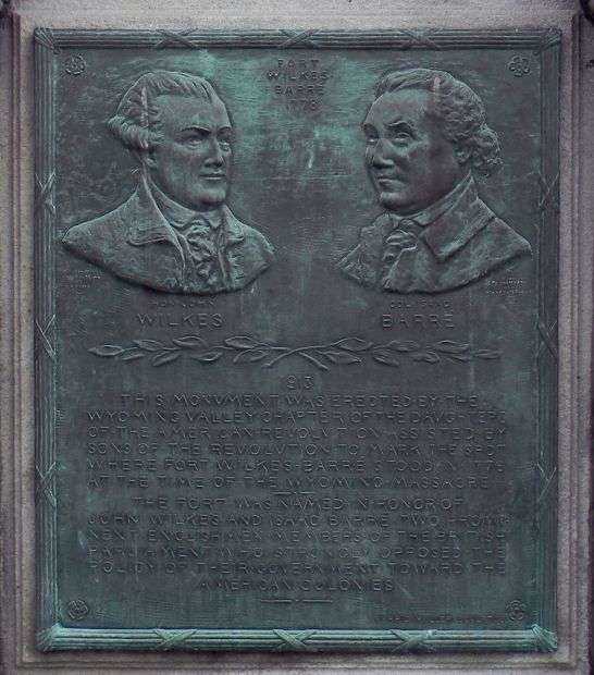 FORT WILKES BARRE 1778 REVOLUTIONARY WAR MEMORIAL PLAQUE
