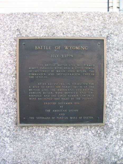 BATTLE OF WYOMING REVOLUTIONARY WAR MEMORIAL PLAQUE
