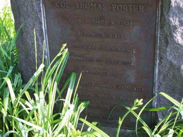 COL. THOMAS PORTER REVOLUTIONARY WAR MEMORIAL PLAQUE