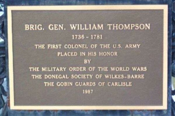 BRIG. GEN. WILLIAM THOMPSON REVOLUTIONARY WARE MEMORIAL PLAQUE
