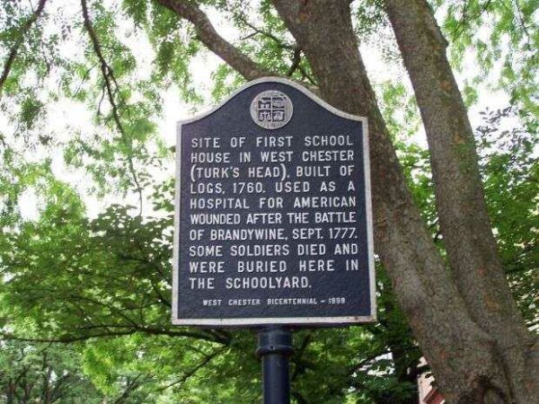 SITE OF FIRST SCHOOL REVOLUTIONARY WAR MEMORIAL MARKER
