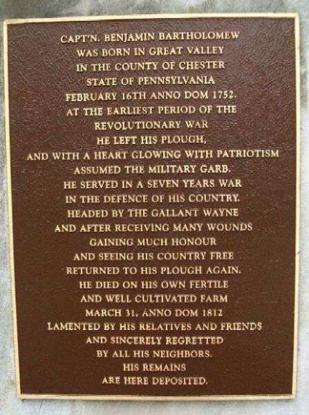 CAPT’N. BENJAMIN BARTHOLOMEW REVOLUTIONARY WAR MEMORIAL PLAQUE