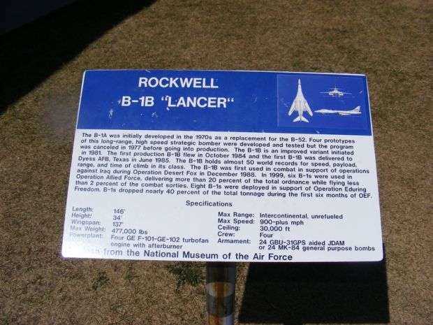 ROCKWELL B-1B “LANCER” WAR MEMORIAL AIRCRAFT PLAQUE