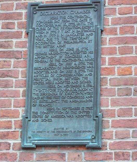 DECLARATION CHAMBER MEMORIAL PLAQUE