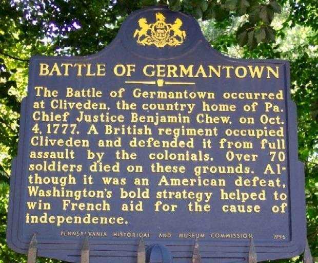 BATTLE OF GERMANTOWN REVOLUTIONARY WAR MEMORIAL MARKER