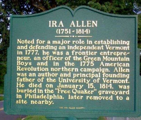 IRA ALLEN REVOLUTIONARY SOLDIER WAR MEMORIAL MARKER