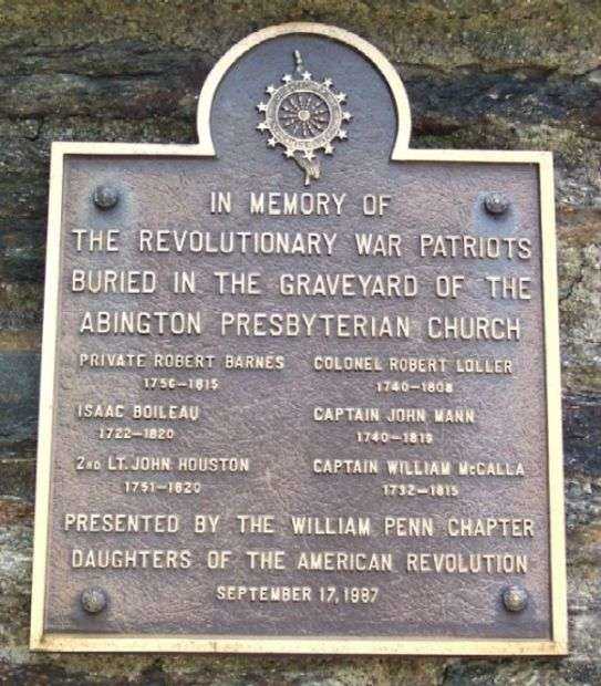 ABINGTON PRESBYTERIAN CHURCH REVOLUTIONARY WAR MEMORIAL PLAQUE
