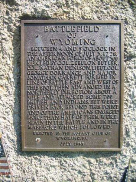 BATTLEFIELD OF WYOMING REVOLUTIONARY WAR MEMORIAL PLAQUE
