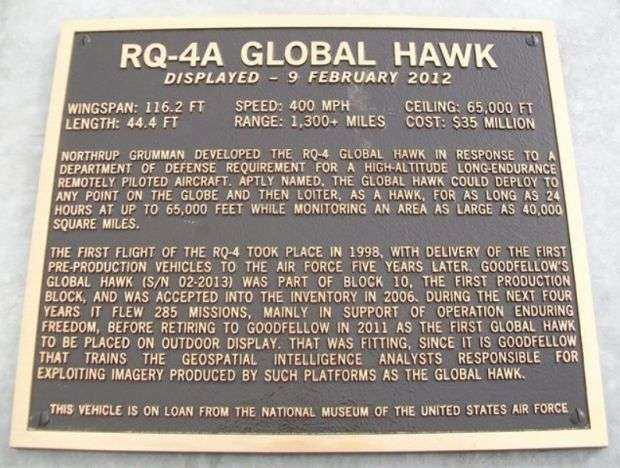 RQ-4A GLOBAL HAWK WAR MEMORIAL AIRCRAFT PLAQUE