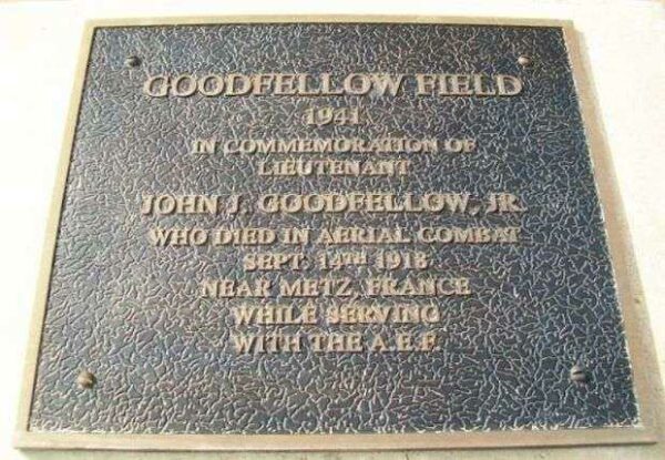GOODFELLOW FIELD WAR MEMORIAL PLAQUE