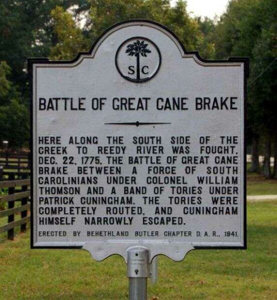 BATTLE OF GREAT CANE BRAKE WAR MEMORIAL MARKER