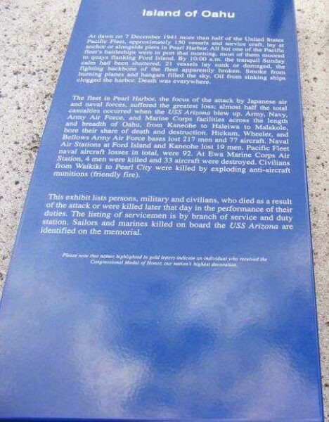 ISLAND OF OAHU WAR MEMORIAL PLAQUE