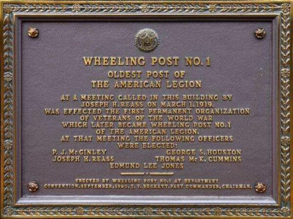 WHEELING POST NO. 1 WAR MEMORIAL PLAQUE