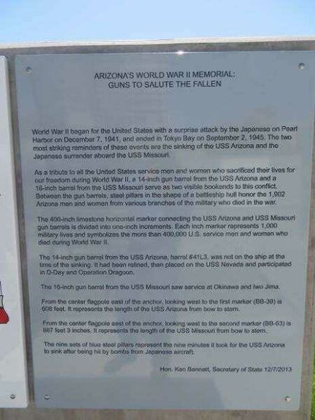 ARIZONA’S WORLD WAR II MEMORIAL GUNS TO SALUTE THE FALLEN PLAQUE