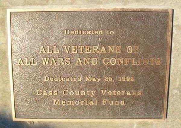 CASS COUNTY WAR VETERANS MEMORIAL CANNON PLAQUE