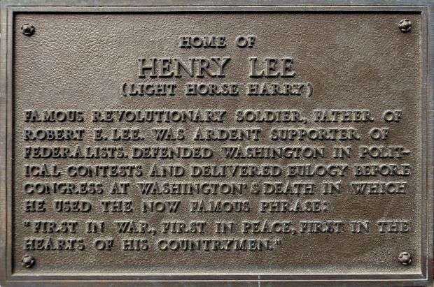 HOME OF HENRY LEE REVOLUTIONARY WAR MEMORIAL PLAQUE