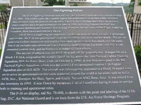 THE FIGHTING FALCON MEMORIAL AIRCRAFT PLAQUE