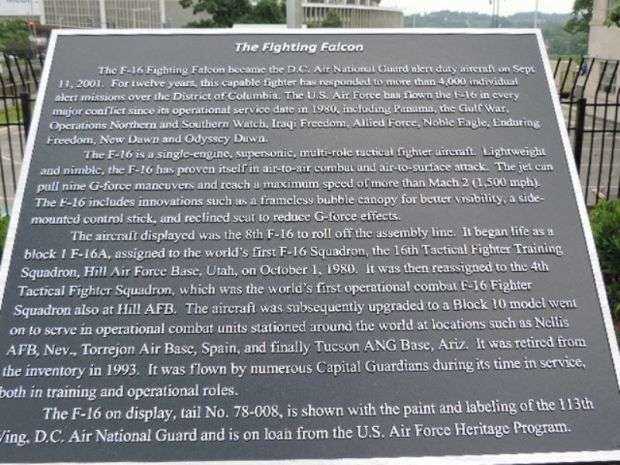 THE FIGHTING FALCON MEMORIAL AIRCRAFT PLAQUE