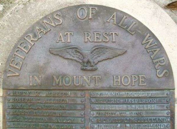 MOUNT HOPE CEMETERY WAR VETERANS MEMORIAL PLAQUE I