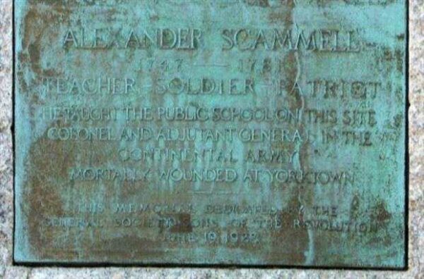 ALEXANDER SCAMMELL REVOLUTIONARY WAR MEMORIAL PLAQUE