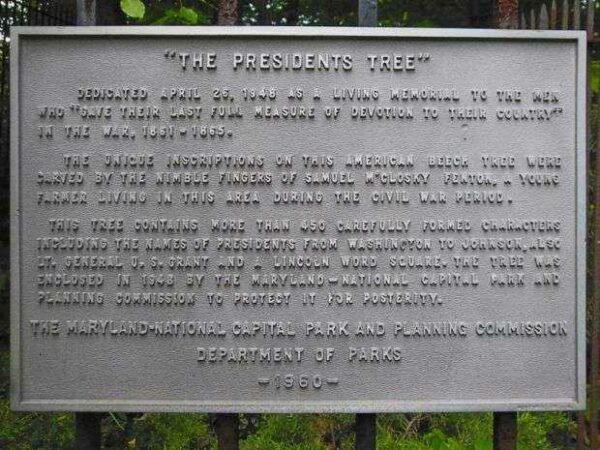 “THE PRESIDENTS TREE” MEMORIAL PLAQUE