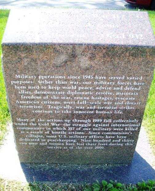 MEMORIAL PARK POST WWII MILITARY ACTIONS MEMORIAL NARRATIVE