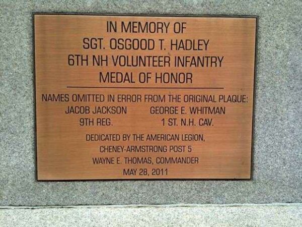 SGT. OSGOOD T. HADLEY MEDAL OF HONOR PLAQUE