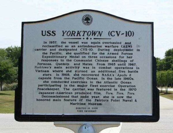 USS YORKTOWN (CV-10) WAR MEMORIAL MARKER BACK