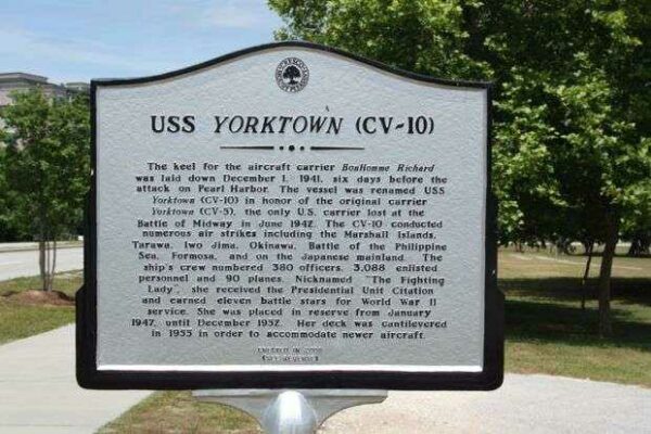 USS YORKTOWN (CV-10) WAR MEMORIAL MARKER FRONT