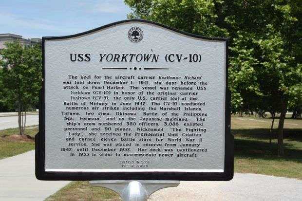 USS YORKTOWN (CV-10) WAR MEMORIAL MARKER FRONT