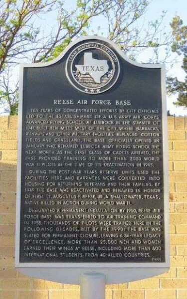 REESE AIR FORCE BASE WAR MEMORIAL MARKER