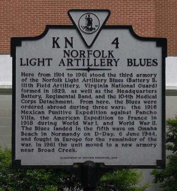 NORFOLK LIGHT ARTILLERY BLUES WAR MEMORIAL MARKER