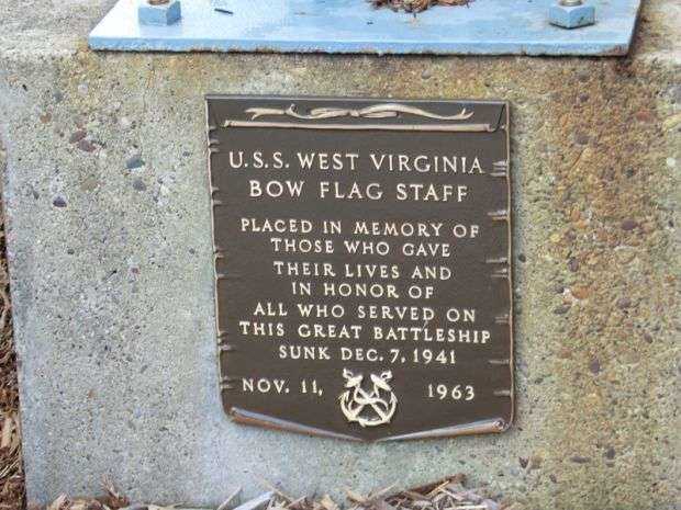 U.S.S. WEST VIRGINIA BOW FLAG STAFF MEMORIAL PLAQUE