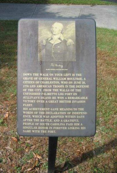 GRAVE OF GENERAL WILLIAM MOULTRIE WAR MEMORIAL PLAQUE