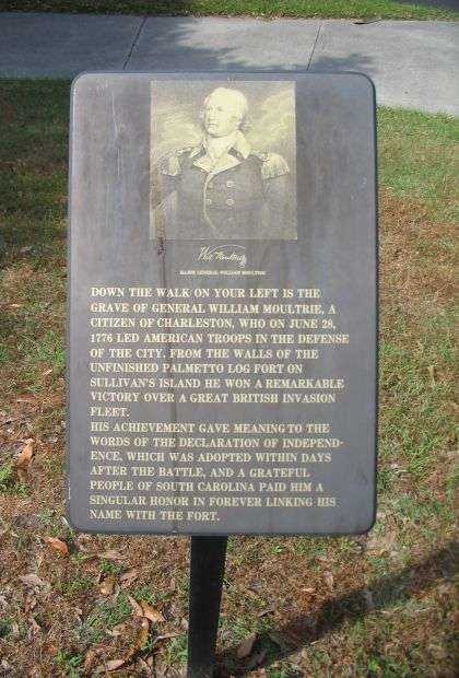 GRAVE OF GENERAL WILLIAM MOULTRIE WAR MEMORIAL PLAQUE