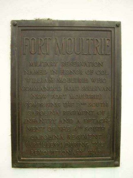 FORT MOULTRIE REVOLUTIONARY WAR MEMORIAL PLAQUE