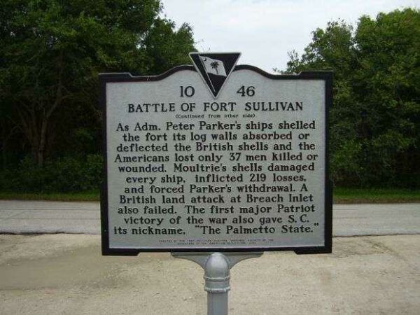 BATTLE OF FORT SULLIVAN WAR MEMORIAL MARKER BACK