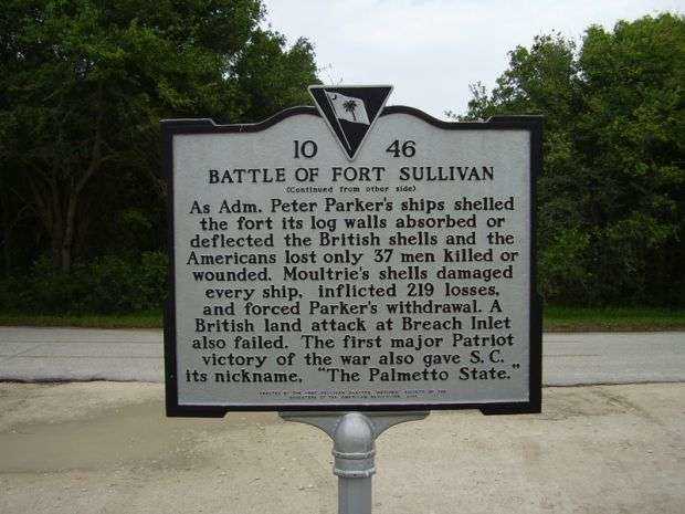 BATTLE OF FORT SULLIVAN WAR MEMORIAL MARKER BACK