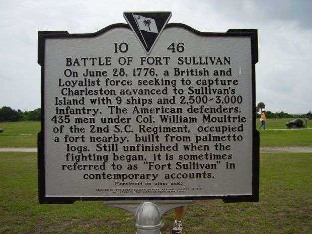 BATTLE OF FORT SULLIVAN WAR MEMORIAL MARKER FRONT