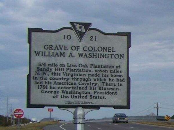 GRAVE OF COLONEL WILLIAM A. WASHINGTON WAR MEMORIAL MARKER
