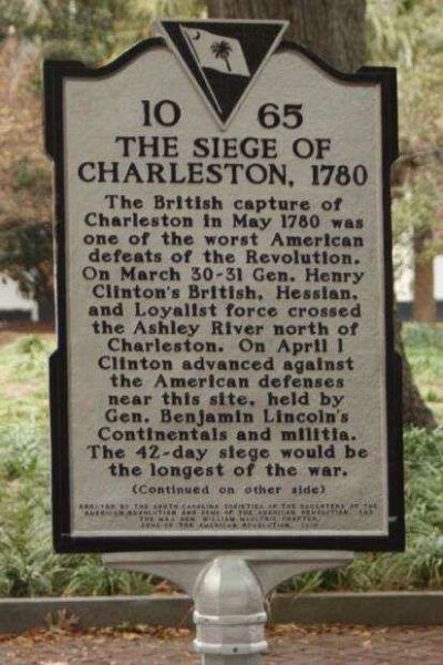 THE SIEGE OF CHARLESTON, 1780 WAR MEMORIAL MARKER FRONT