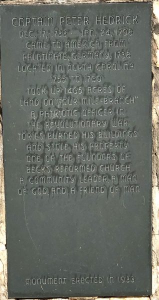 CAPTAIN PETER HEDRICK REVOLUTIONARY WAR MEMORIAL PLAQUE