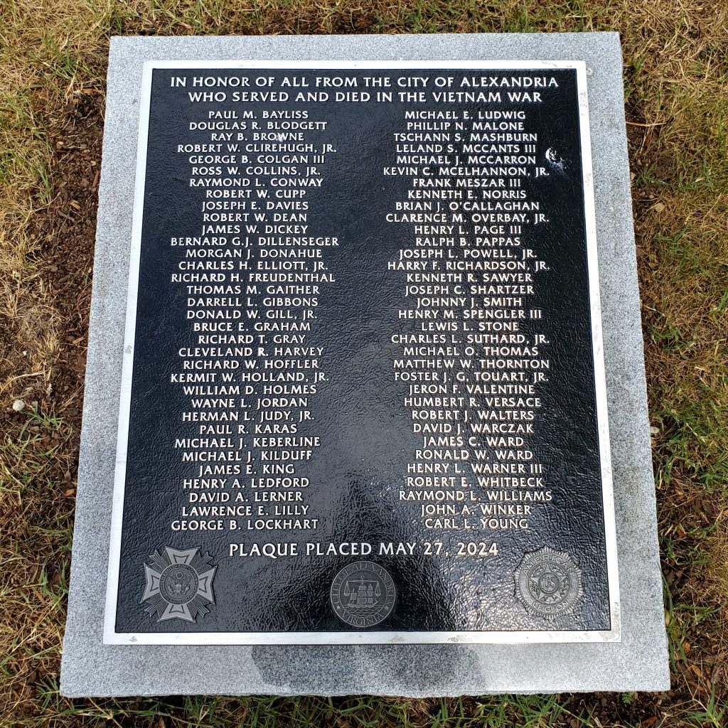 CITY OF ALEXANDRIA VIETNAM WAR MEMORIAL PLAQUE AT 1940 MONUMENT