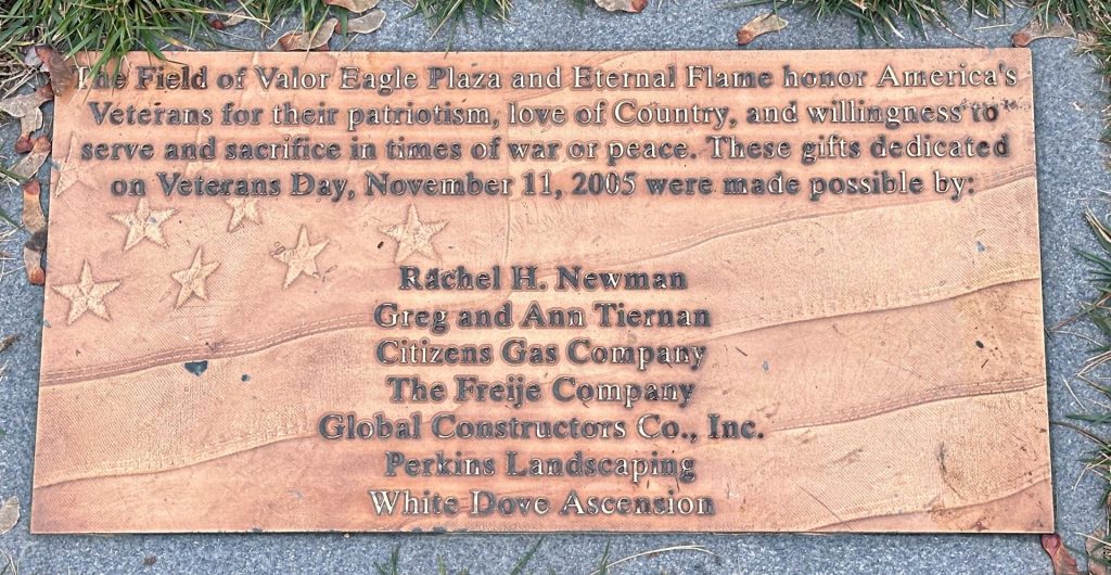 CROWN HILL VETERANS MEMORIAL PLAQUE A