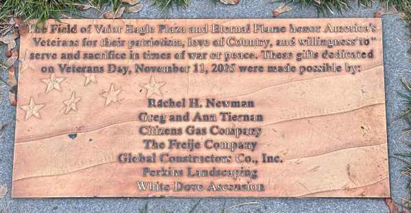 CROWN HILL VETERANS MEMORIAL PLAQUE A