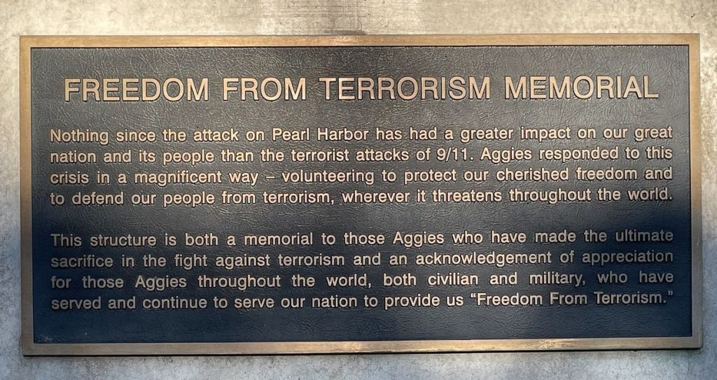 FREEDOM FROM TERRORISM MEMORIAL PLAQUE A