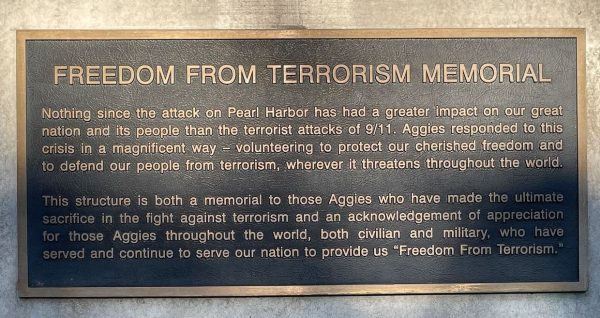 FREEDOM FROM TERRORISM MEMORIAL PLAQUE A