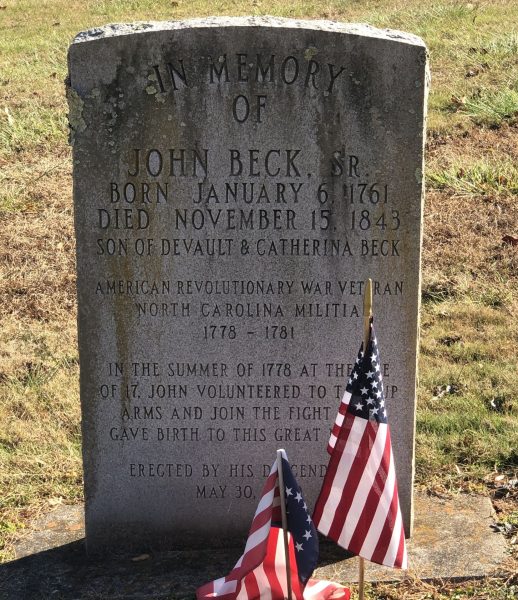 JOHN BECK, SR. REVOLUTIONARY WAR MEMORIAL CEMETERY STONE
