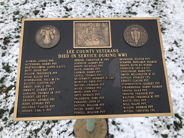 LEE COUNTY WORLD WAR I SUPREME SACRIFICE VETERANS MEMORIAL PLAQUE