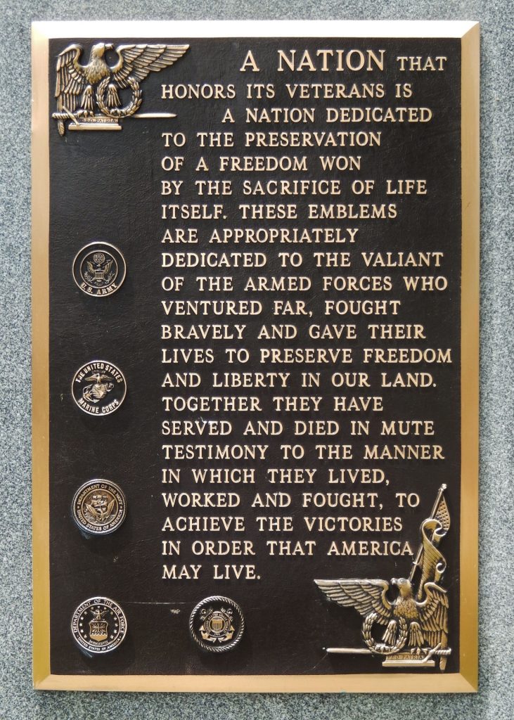 MUSCATINE COUNTY ALL VETERANS MEMORIAL PLAQUE A